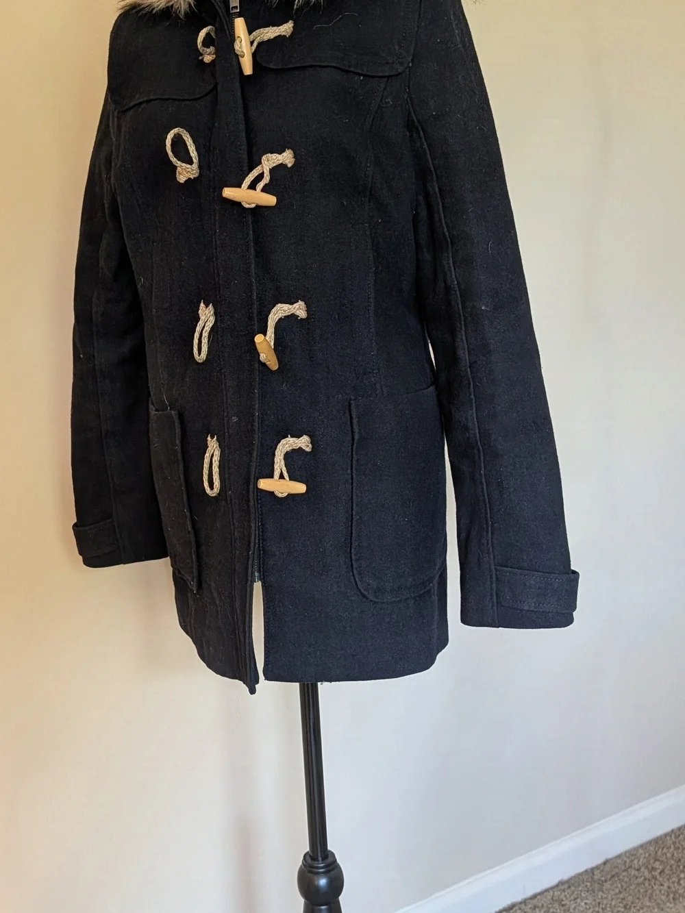 American Eagle Toggle Hooded Coat with Faux Fur Trim